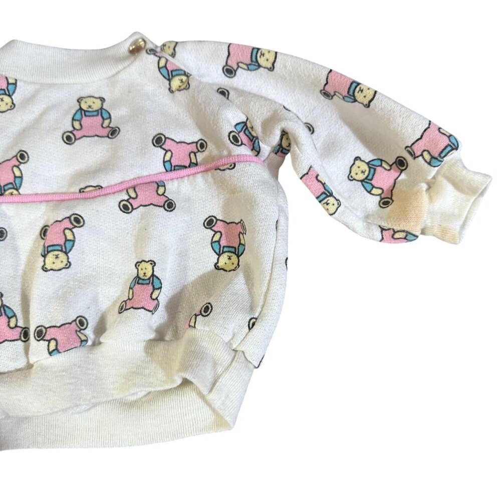 Vintage Baby Sweater With Bear Print - 80s White Cotton Blend Pullover - Picture 7 of 9